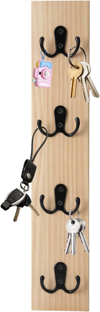 UCEC Vertical Wooden Key Rack with Hooks, Space-Saving Entry Wall Organizer | Natural Wood Key Holder for Wall Organizer, Holds Keys, Wallets & Mail, Space-Saving Rack for Entryway, Living Room & Garage