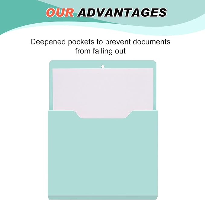 6 Pcs Magnetic Wall File Organizer Magnetic Wall File Holder Refrigerator Magazine Holder for Mail Letters Paper(Aqua Green,Vertical-large)