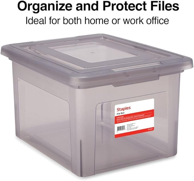 STAPLES File Box Plastic File Box Snap, Letter/Legal Size, Frost Gray, 4/Carton