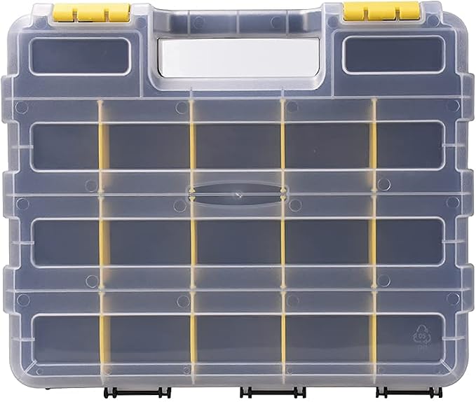Tools Organizer Box Small Parts Storage Box 34-Compartment Double Side Hardware Organizers with Removable Plastic Dividers for Screws, Nuts, Nails, Bolts
