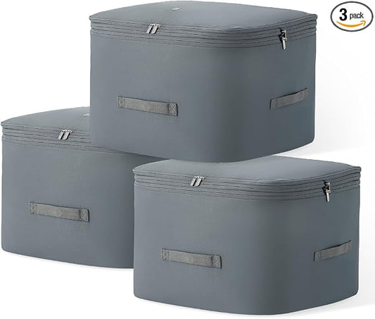 Eachy 3-Pack Comforter Storage Bag Blanket Storage Bags, 136L Compression Storage Bags for Blanket Comforter, Ultra Space Saving Self Compression Organizer