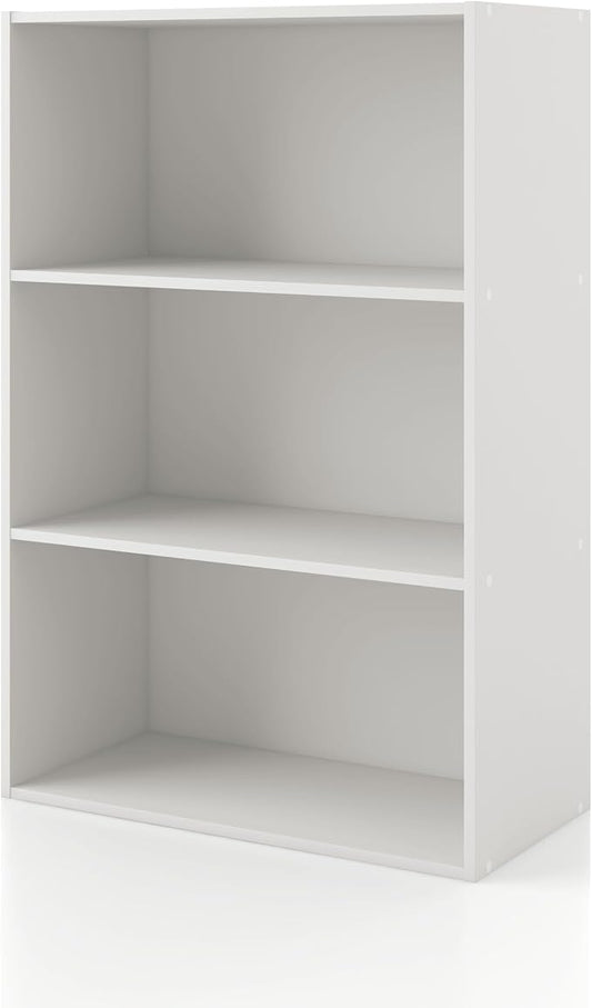 Homes: Inside + Out Apexa 3-Tier Cube Storage Organizer Shelves, Stackable Wood Bookcase Fits Cubby Bins for Organization, Dorm Teen Room Decor & Home Office, White