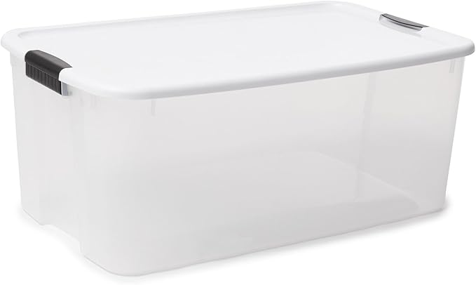 Sterilite Ultra Latch Box with Lids for Home and Office, 116 Quart, 12-Pack | Heavy-Duty and Stackable Plastic Containers with Latches for Closet, Cabinet, Bedroom, Bathroom and Dorm Room Organization