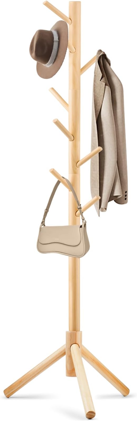 WANGMUXIA Freestanding Coat Rack | Coat Rack with 8 Hooks and 3 Adjustable Size Tree for Bedroom, Hallway, Entrance, Office, for Hats, Coats, Scarves, Handbags