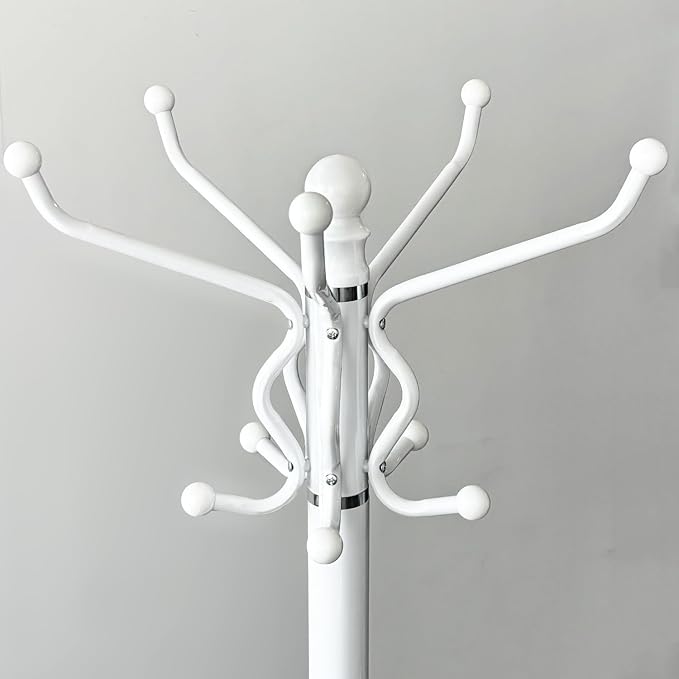 Kertnic Freestanding Coat Rack with 18 Hooks & Marble Base - Heavy Duty Metal Hall Tree Stand for Entryway, Hats, Coats, Bags Rack - Modern Hanger Organizer for Home, Office, Dorm (18 hooks -White)