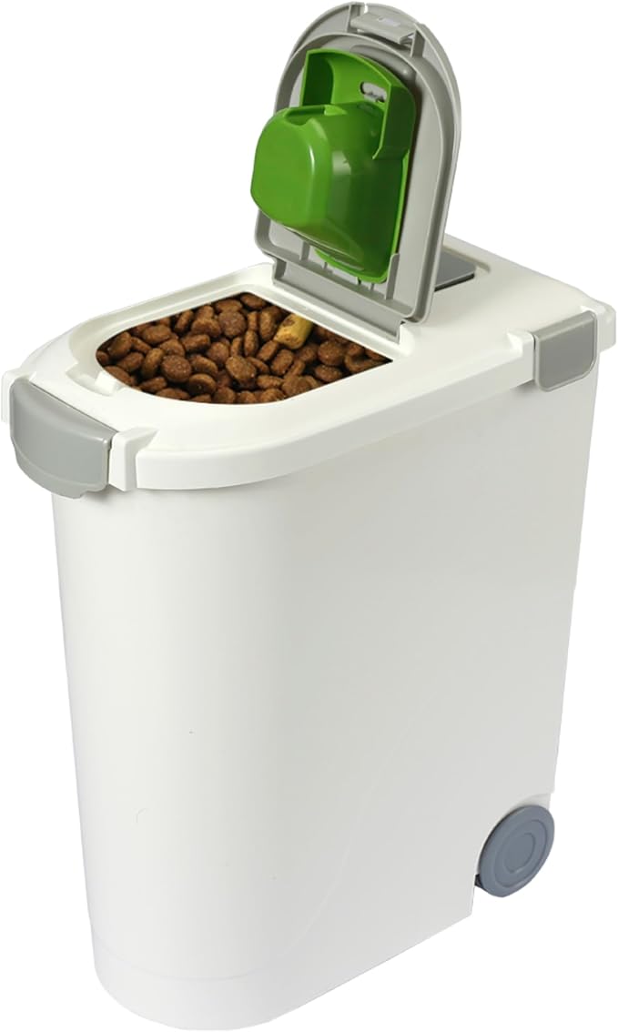 Ashfield & Harkness Airtight Pet Food Storage Container, Holds 30 Lbs | BPA-free HDPE, silicone airtight seal, scoop included, slim white/grey design, 17.5"x9.5"x20", for dog, cat & bird food
