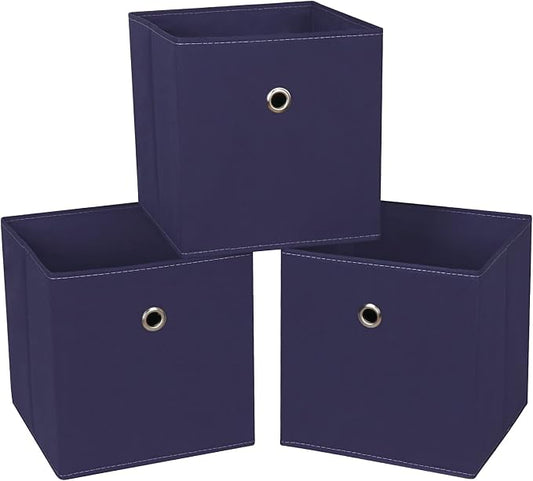 Black Foldable Storage Cubes Bins ,11 Inch Cloth Storage Cube Fabric Storage Box Cubes Organizer Baskets with Handles for Home Organizer Set of 3 (Navy Blue)
