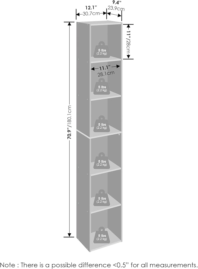 Furinno Cubicle 6-Tier Closet Organizers and Storage, Closet Organizer, Open Shelf Closet Storage, 21.1" W, for Wardrobe, Bedroom, Living Room, Blackwood