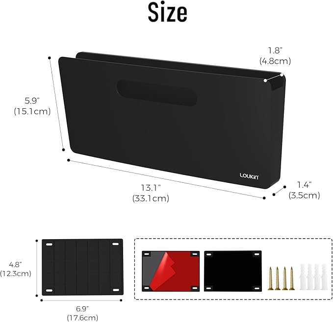 loukin Magnetic File Holder, Wall Mount Paper Organizer, 3 Mount Options | 13.1" x 5.9", Holds up to 300 sheets, Supports 3.31 lb, Magnetic, Adhesive & Screw Mount, Detachable & Portable