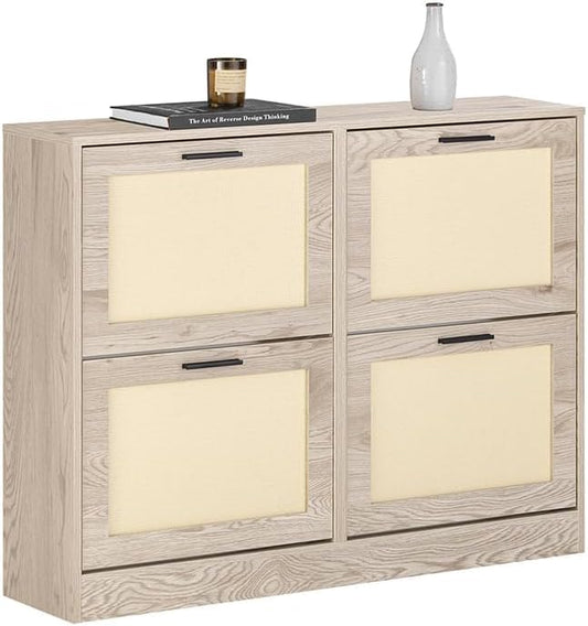 Haotian FSR151 White Flip-Drawer Shoe Cabinet (Nature, 4-Drawers)