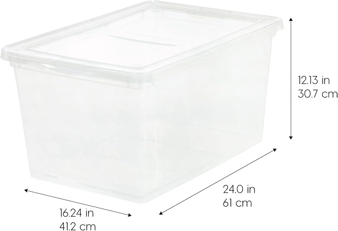 IRIS USA 4-Pack 58 Qt Storage Bins with Lids, Clear, Stackable | Perfect for moving, blankets, clothing and garage storage, nestable design, transparent design makes contents easy to find