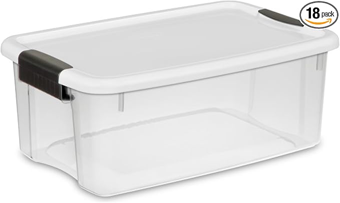 Sterilite Ultra Latch Box with Lids for Home and Office, 18 Quart, 18-Pack | Heavy-Duty and Stackable Plastic Containers with Latches for Closet, Cabinet, Bedroom, Bathroom and Dorm Room Organization