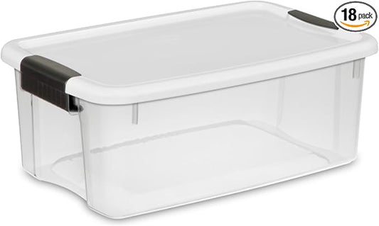 Sterilite Ultra Latch Box with Lids for Home and Office, 18 Quart, 18-Pack | Heavy-Duty and Stackable Plastic Containers with Latches for Closet, Cabinet, Bedroom, Bathroom and Dorm Room Organization