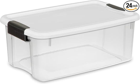 Sterilite Ultra Latch Box with Lids for Home and Office, 18 Quart, 24-Pack | Heavy-Duty and Stackable Plastic Containers with Latches for Closet, Cabinet, Bedroom, Bathroom and Dorm Room Organization