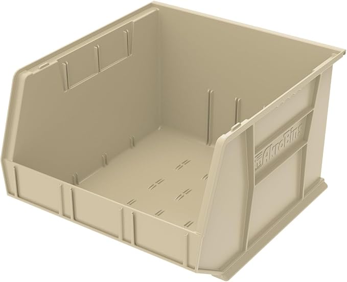 Akro-Mils 30270 AkroBins Plastic Storage Bins, 18"x16"x11", Stone, 3-Pack | Space-Saving Stackable Bins for Garage, Pantry, Craft Organization