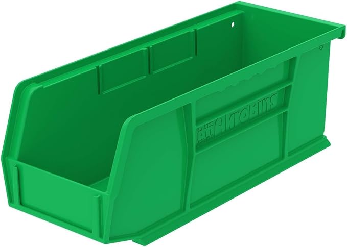 Akro-Mils 30224 AkroBins Plastic Storage Bins, 11"x 4"x 4", Green, 12-Pack | Space-Saving Stackable Bins for Garage, Pantry, Craft Organization