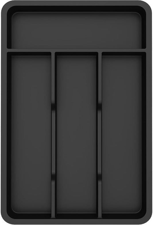 Lifewit Silverware Drawer Organizer Tray, Plastic Cutlery Storage for Kitchen, Flatware and Utensil Holder Divider for Spoons Forks Knives Tableware, 7.8 x 12.4", 4 Slots, Black