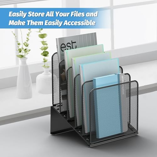 Inclined 5-Section Desk File Organizer, Vertical File Folder Holder File Sorter File Organizer for Desk Desktop Organization for Office Classroom
