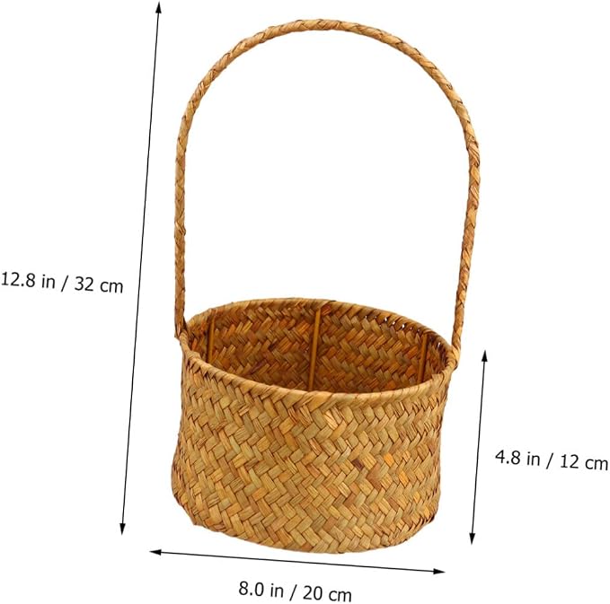 Natural Seagrass Basket Woven Storage Baskets Flower Container Straw Woven Decor Handle Design Home Office Decor