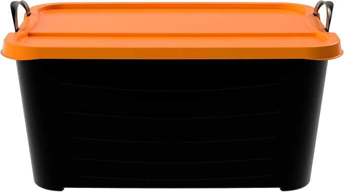Life Story 6 Pack Heavy Duty Stackable Storage Bin, 55 Quart Home Organizer, Versatile Lightweight Locking Bins with Carrying Handles, Black/Orange