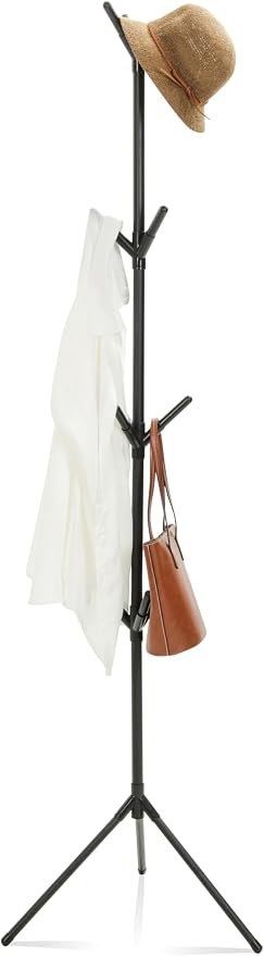 Aynoo Coat Rack Stand with 12 Hooks,Metal Freestanding Coat Standing,Light weight Cap Rack,Black