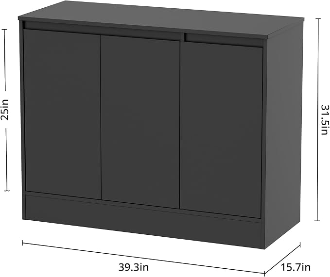 Housoul Buffet Cabinet with 3 Doors, Coffee Bar Cabinet with Storage, Black | Modern Kitchen Sideboard Cabinet, Storage Cabinet with Adjustable Shelves, Buffet Cabinet for Living Room, Kitchen