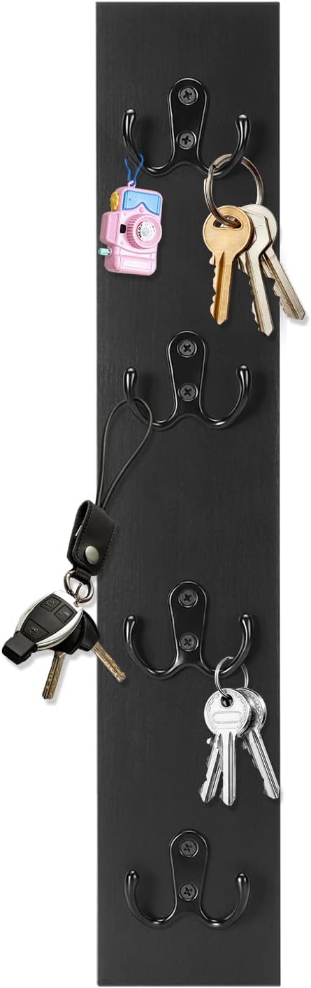 UCEC Vertical Key Holder Wall Mount Solid Wood Key Rack with Hooks Black | Space-Saving Key Organizer for Entryway, Garage & RV, Easy Install Wall Hooks for Hanging Keys, Wooden Wall Mounted Storage