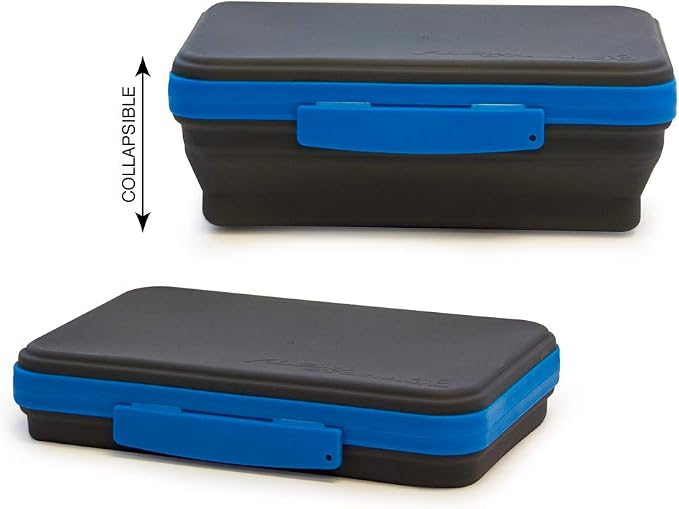 It's Academic Flexi Storage Box with Lid, Collapsible Pencil Case Design for Craft and School Supplies, Blue/Black