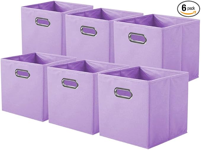 ShellKingdom Storage Bins, Foldable Fabric Storage Cubes with Metal Handle | Cloth Storage Organizer Drawer For Closet And Toys, 11 X 10.5 X 10.5 INCH, 6 Pack (Lavender)