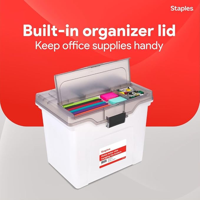 STAPLES File Box File Portable Tote, Letter Size, Clear, 4/Carton
