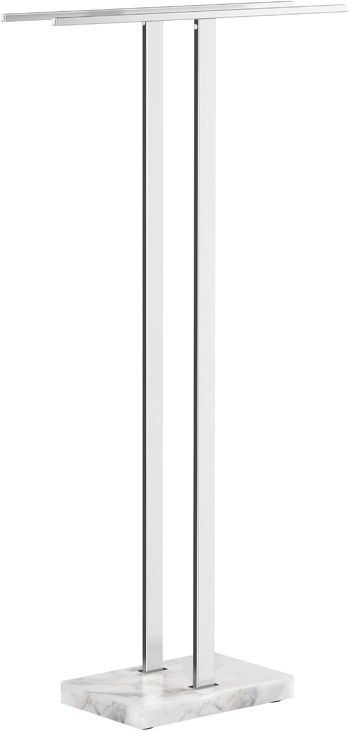 KES Standing Towel Rack, 37" H, 18/8 Stainless Steel & Marble Base Polished | Equal-Height Rods, 8.23 Lbs Heavy Base, Fits Towels Up To 70", Freestanding Design, Bathroom Floor, Modern