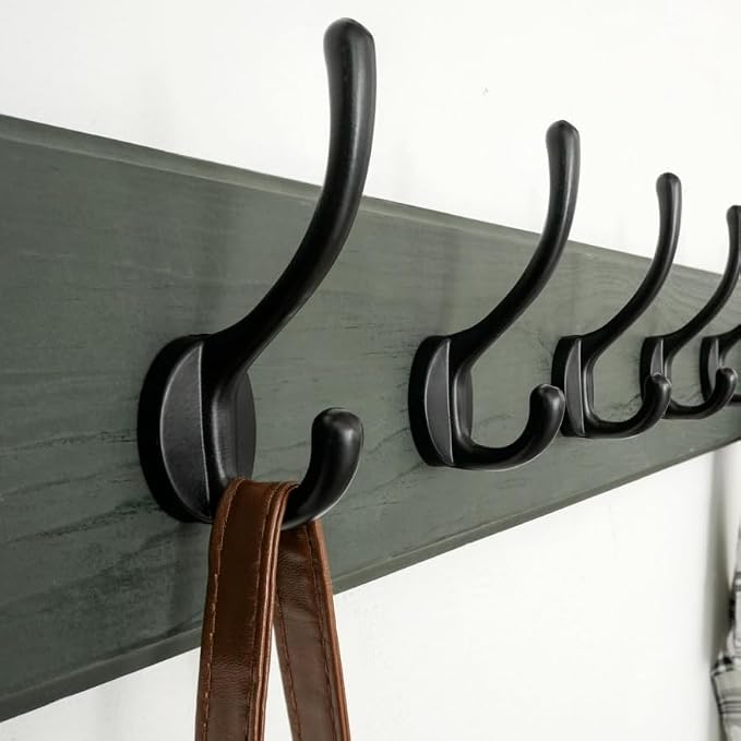 Coat Rack Wall: 24" Long, Patented, Heavy-Duty, 6-Double-Hooks Wooden Wall Mounted Coat Rack Coat Hanger Hook Rail for Winter Coats Hat Jacket Clothing, Weathered Green