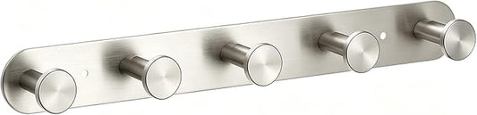 Coat Hooks - Coat Rack Wall Mount - Brushed Nicke (1 Pack) ﻿ | Stainless Steel Coat Rack Whit 5 Hooks, 14 Inches Hat Rack, Key Holder for Wall, Towel Hook, Towel Racks for Bathroom