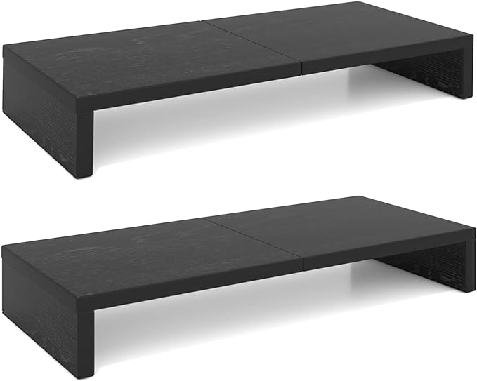 TEAMIX 2-Pack Monitor Stand Riser 20 inch, Wood Desk Computer Shelf, Black | For 2 Monitors, Laptop, Printer, TV, PC Tower, Full Keyboard Storage Underneath, Desk Organizer for Home Office, Gaming Setup