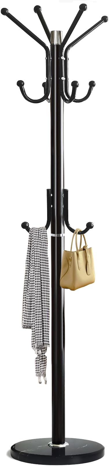Kertnic Modern Coat Rack Freestanding with Natural Marble Base & Sturdy Metal Frame, 11 Hooks Hall Tree for Jackets, Hats, Bags, Entryway Organizer for Bedroom, Living Room, Closet (11 hooks-Black)