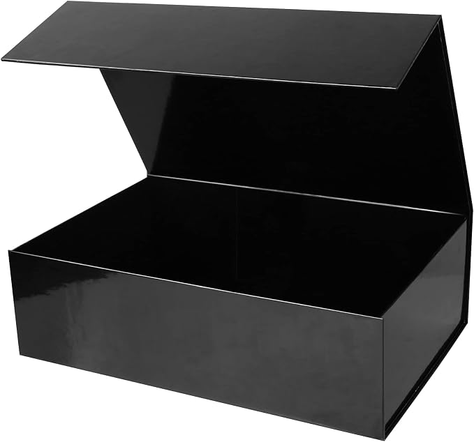 Aimyoo Large Black Collapsible Gift Box with Magnetic Closure Lids 13.8x9x4.3 in, Bridesmaid Groomsman Proposal Boxes, Rectangle Present Box for Graduation Birthday Storage (1 Pack)