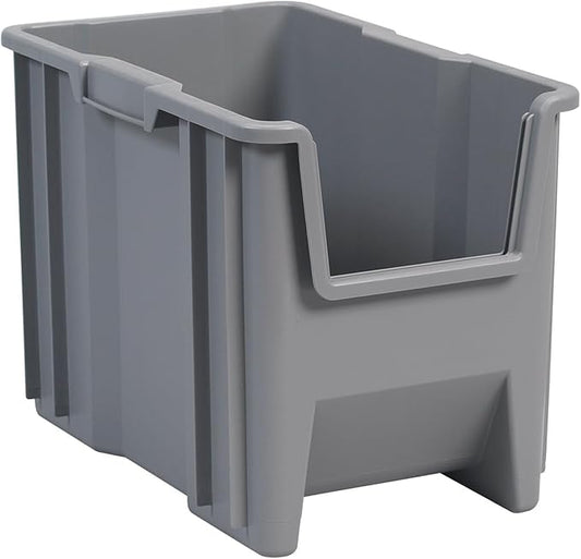Akro-Mils 13014 Stak-N-Store Stackable Storage Bins, Heavy Duty Garage Storage Containers, Open Front Plastic Organizer for Tools, Shelves, Closet Organizer, 17-/12" x 11" x 12-1/2", Grey, 4-Pack