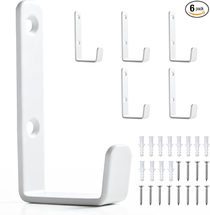 Heavy Duty Hooks, Stainless Steel Hooks for Hanging, Wall Mount Hook, Coat Hook, Wall Hooks Towel Hook Garage Holder Screw Hanger, Utility Hooks, 6 Pack (White)