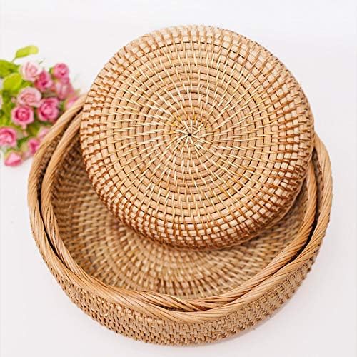 YANGQIHOME Rattan Bread Basket, Round Fruit Baskets, Wicker Storage Bowls, Natural Woven Serving Basket Bowls, Decorative Baskets for Kitchen Counter Organizing (Natural M)