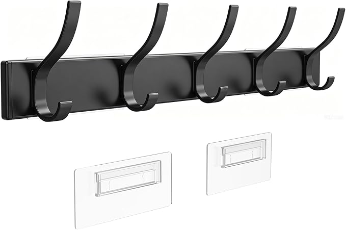 MIAOW Over The Door Hooks, Strong Adhesive Hanger Shower Towel Racks Black | 10 Coat Hook for Shower Bathroom, Detachable Adhesive Hook Not Damage Door, Save Space|No Noisy, Adjustable Height for All