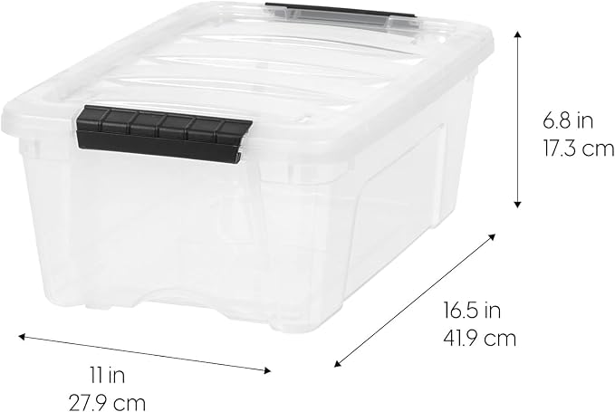IRIS USA 4-Pack 13 Quart Storage Bins with Lids, Clear | Transparent design makes contents easy to find. Ideal for shoes, photos, documents, and small essentials. Nestable design