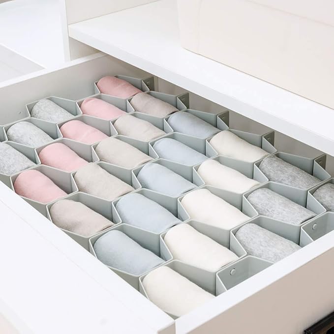 Drawer Divider Organizer Adjustable DIY Grid Honeycomb Drawer Divider for Underwear Belt Scarf Socks Gray