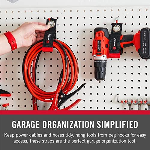 VELCRO Brand EASY HANG Extension Cord Organizer Holder | Large 18" Heavy Duty Straps for Garage Organization and Storage Grommet Hangs Easily on Wall Hooks or Nails 2pk, Holds 100lbs, Black