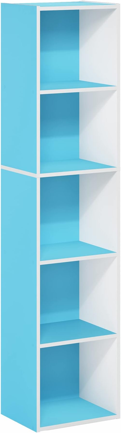 Furinno PASIR Book Shelf, 5-Tier Modern Bookshelf, Open Shelves Bookcase 9 x 12 x 52, Easy Assembly, for Living Room, Bedroom, Home Office, Light Blue/White