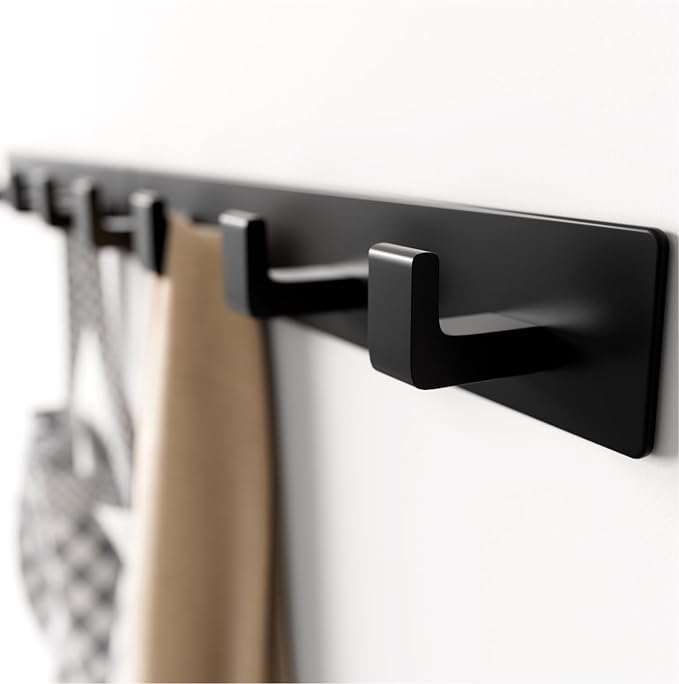 Black Coat Rack Wall Mount - 12.5" Rail with 4 Right-Angle Hooks(2 Pack) | Drill-Mounted Organizer for Coats, Hats, Bags in Entryway, Bathroom, Bedroom
