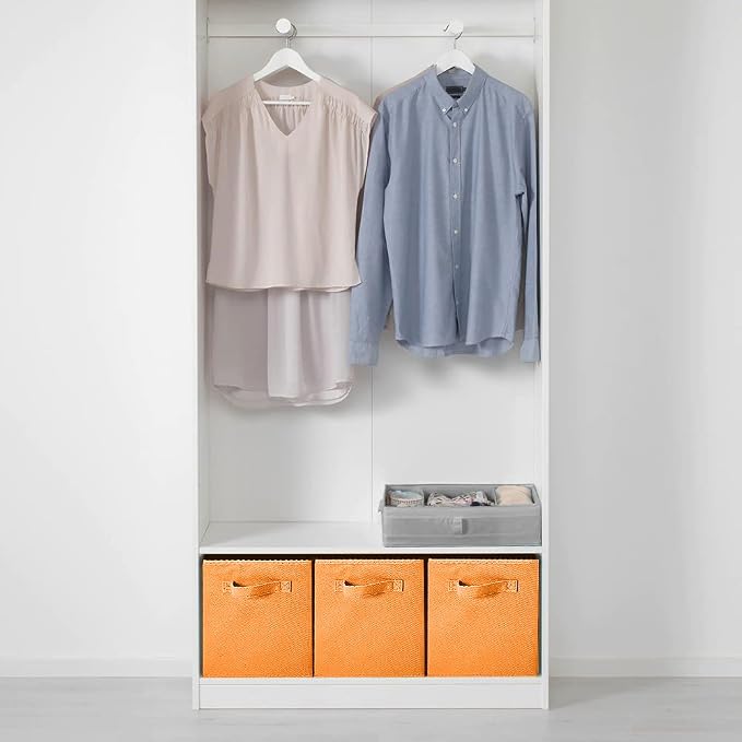 PowerKing Collapsible Storage Cubes, Farbic Storage Bins, Orange, 2 Pack | Sturdy, Lightweight, Easy Pull Handle, Closet & Shelf Organizer, Clothes and Toys Storage, 10.5'' x 11'' x 10.5''