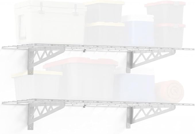 SafeRacks Steel Garage Wall Shelves 2-Pk w/Hooks, 500lb, White (18x48)