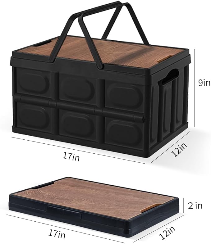 Collapsible Storage Bins Box with Lids and Handle, 30L Portable Plastic Storage Crate Containers Totes, Instacrate Stackable Foldable Camping Basket Supplies for Camp Fishing Car RV, Office (Black)
