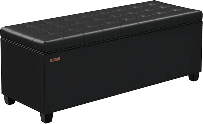ABHENG Synthetic leather Storage ottoman bench with legs,43.5”W x 15.7”D x 15.7”H,metal frame end of bed bench hold up to 770 LB,Large Storage Chest hold up to 770 LB,Black UASND622B