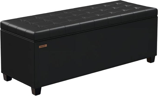 ABHENG Synthetic leather Storage ottoman bench with legs,43.5”W x 15.7”D x 15.7”H,metal frame end of bed bench hold up to 770 LB,Large Storage Chest hold up to 770 LB,Black UASND622B